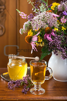 medicinal herbs, honey, herbal tea