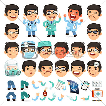 Set of Cartoon Doctor Character for Your Design or Animation