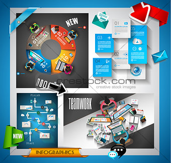 Infographic teamwork Banner Set and brainstorming with Flat style