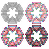 Four circular shapes with triangles