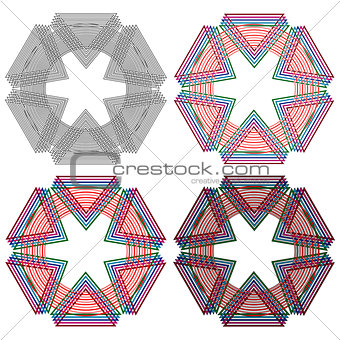 Four circular shapes with triangles