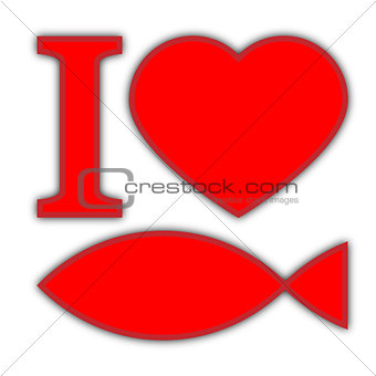I love fish, red symbols on white background with shadow