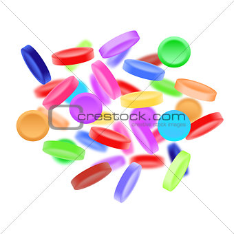 Sweet, tasty, colorful candies on white background