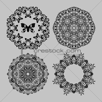 Abstract vector circle floral ornamental border.