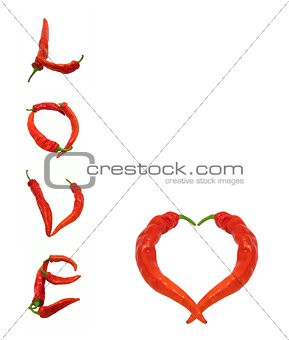 Heart and Love composed of red chili peppers