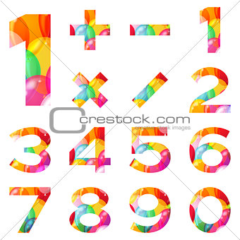 Numbers set, colorful balloons