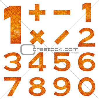 Numbers set, orange lava