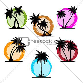 Palm silhouette color set