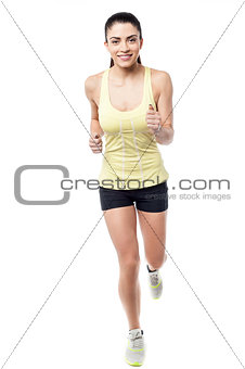 Fitness woman jogging, isolated on white