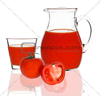 tomato juice in glass and carafe