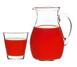 tomato juice in a glass and a carafe