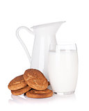 Milk jug, glass and cookies