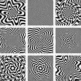 Torsion movement illusion. Op art patterns set. 
