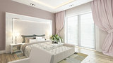 A 3d rendering of modern bedroom with pink wall