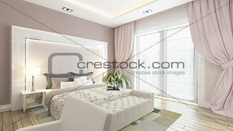 A 3d rendering of modern bedroom with pink wall