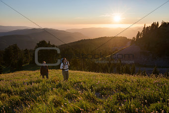 Sunset hike through alpine meadows