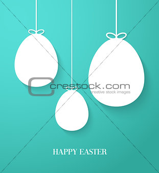 Easter greeting card with hanging paper eggs.