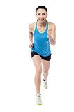 Full length photo of running woman