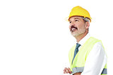 Confident architect with jacket and hard hat