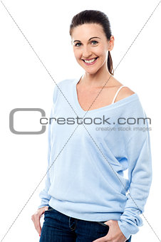 Middle aged woman in trendy outfit