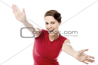 Ecstatic woman with open arms
