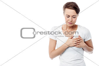 Sick woman suffers from chest pain