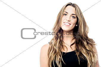 Happy smiling woman, isolated on white