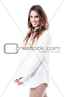 Sensual female posing in white shirt