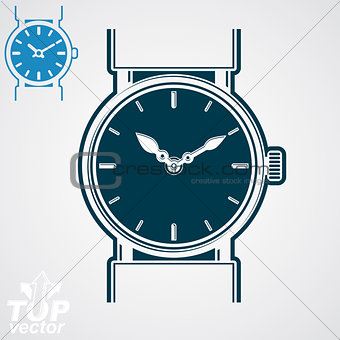 Vector classic wristwatch illustration, elegant detailed quartz 