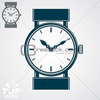 Vector simple wristwatch illustration, detailed quartz watch wit