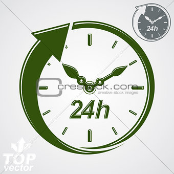Graphic web vector 24 hours timer, around-the-clock flat pictogr