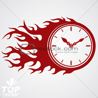 Time runs fast concept, vector timer with burning flame. Eps 8 h