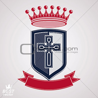 Imperial insignia, vector royal shield with decorative band and 