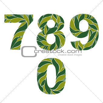 Ornamental figures, numbers decorated with summer green herbal p
