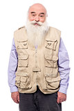 Old man wearing sleeveless jacket