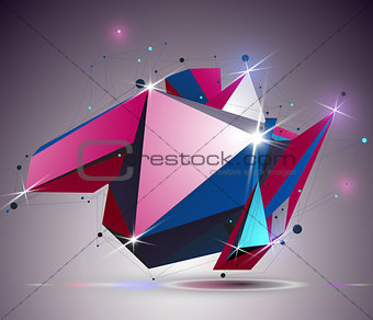 Creative asymmetric polished object with lines mesh. 3d colorful