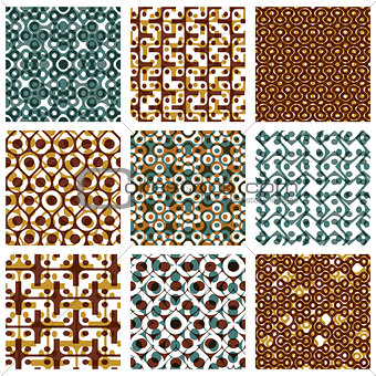 Set of dotted seamless patterns with rings, brown polka dot tile