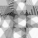 Black and white seamless pattern with parallel lines and geometr