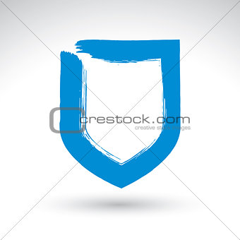 Hand drawn simple shield icon, brush drawing vector security sig