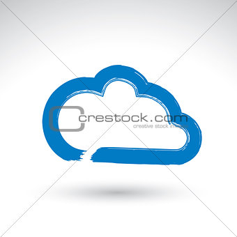 Hand drawn simple vector cloud icon, brush drawing meteorology s