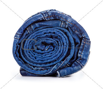 blue roll jeans isolated on white background