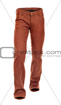 front view of an empty brown jeans on a white background