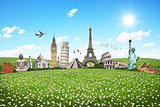 Illustration of famous monument on green grass