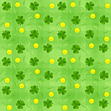 Saint patricks day seamless background with shamrocks and gold coins 