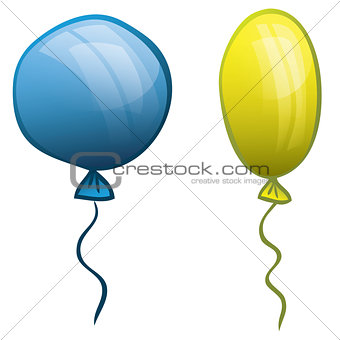 Two balloons. Blue and yellow. Vector