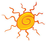 Yellow sun with red rays. Vector