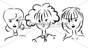 Vector set of portraits of women. Simple drawing