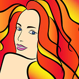 Abstract female with fiery hair half turn