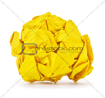 rich yellow crumpled paper ball rolled on a white background