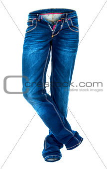 empty blue men's jeans isolated on a white background